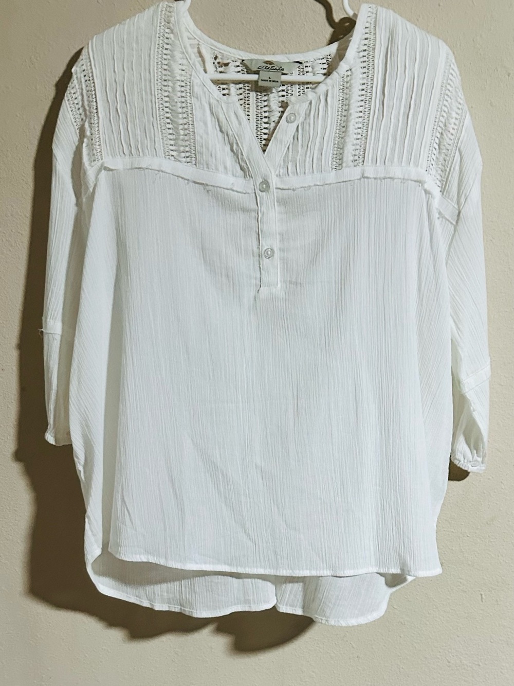 Bob Timberlake White Gauze Split-Neck Boho/Peasant 100% Cotton Blouse
